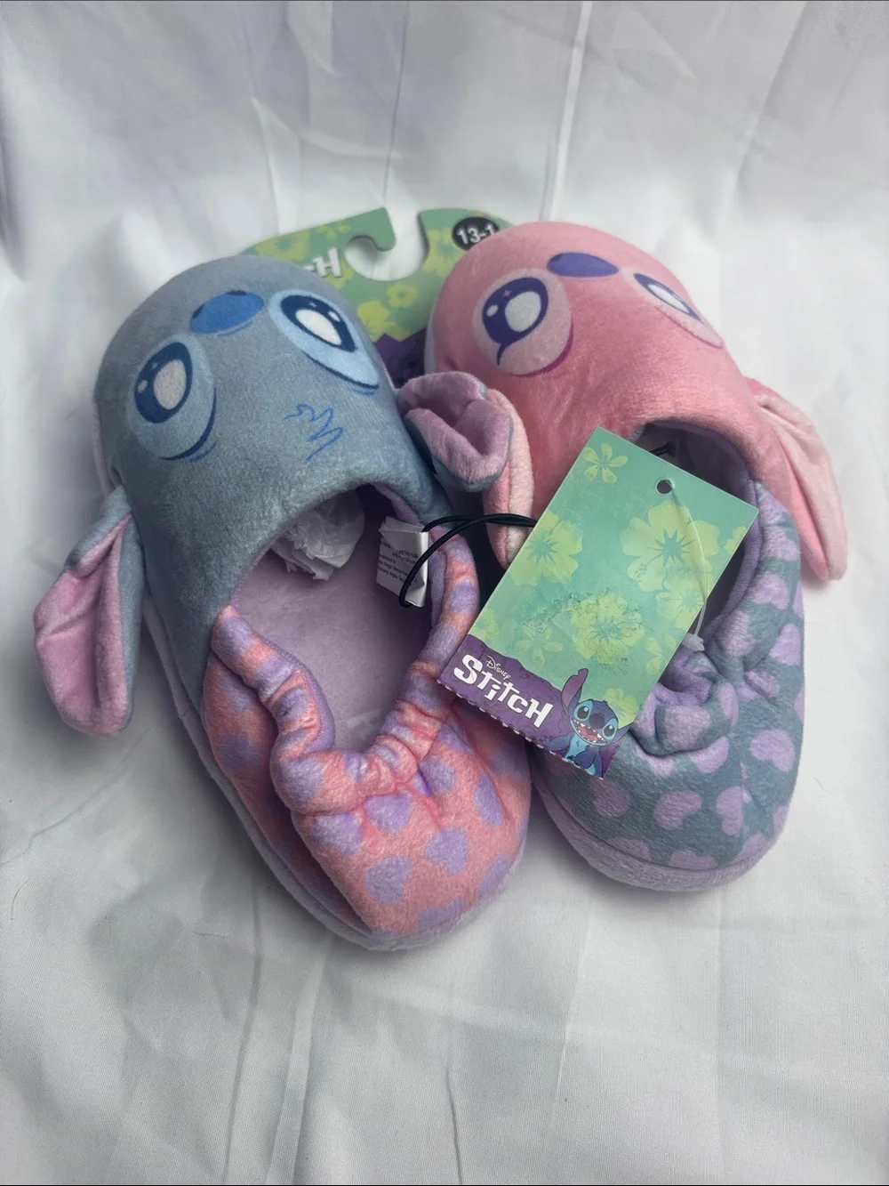 BNWT Kids Plush Character Slippers. Stitch & Angel. Size 13/1